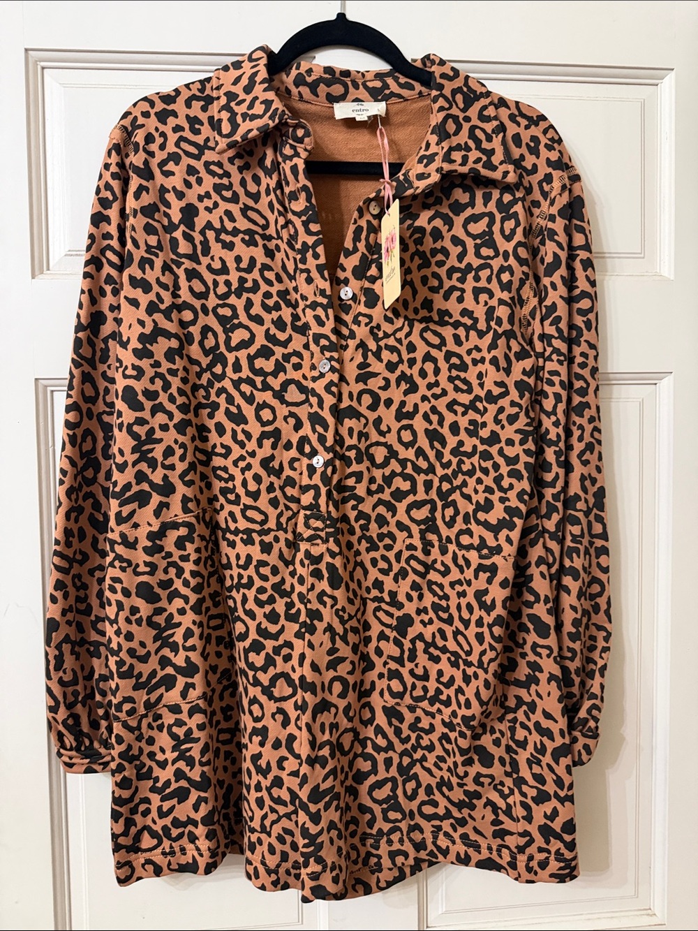 entro Rust Leopard Print Button-Front Jumpsuit